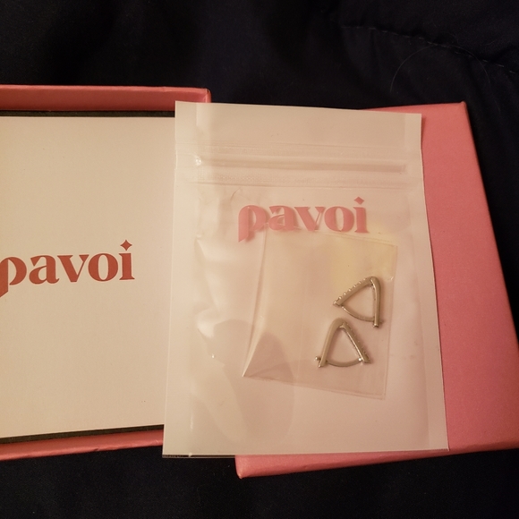 14K White Gold Plated Huggie Earrings - Picture 7 of 7